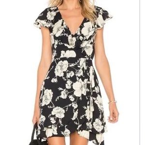 Free people black floral tie wrap dress